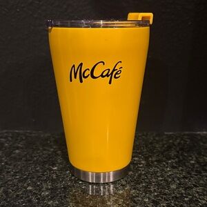 McCafé McDonald’s stainless steel timber with lid rare Yellow coffee cup EUC